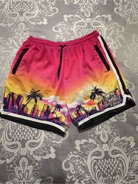 Rolling Loud Sunset Print Athletic Shorts - Pink Yellow Gradient Size Xl